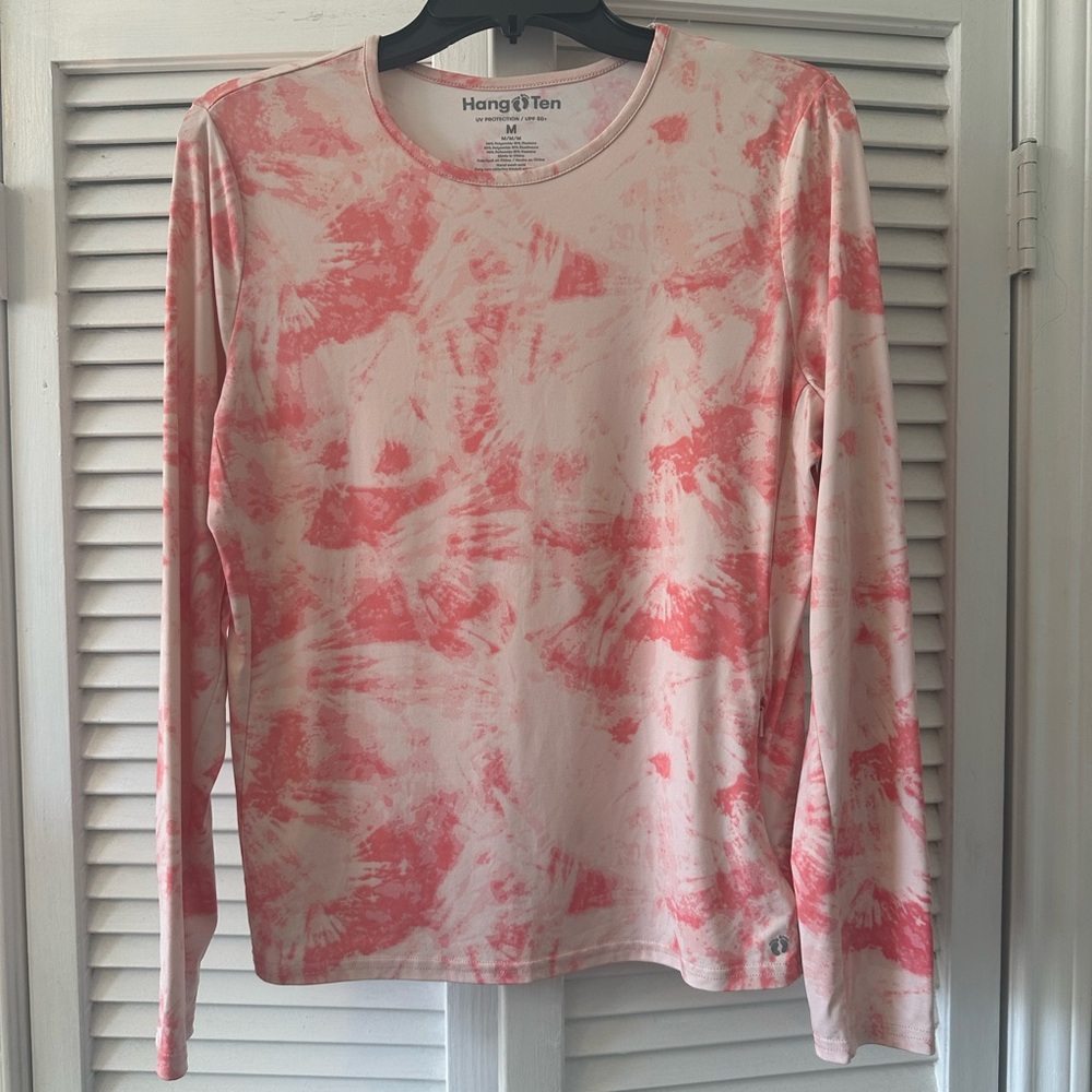 Hang Ten Size Medium Coral Tie-Dye Rash Guard UPF 50+ Swim Shirt Long Sleeve Top